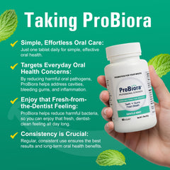 Probiora Health breath-fresh mint tablets on display promote fresher breath.