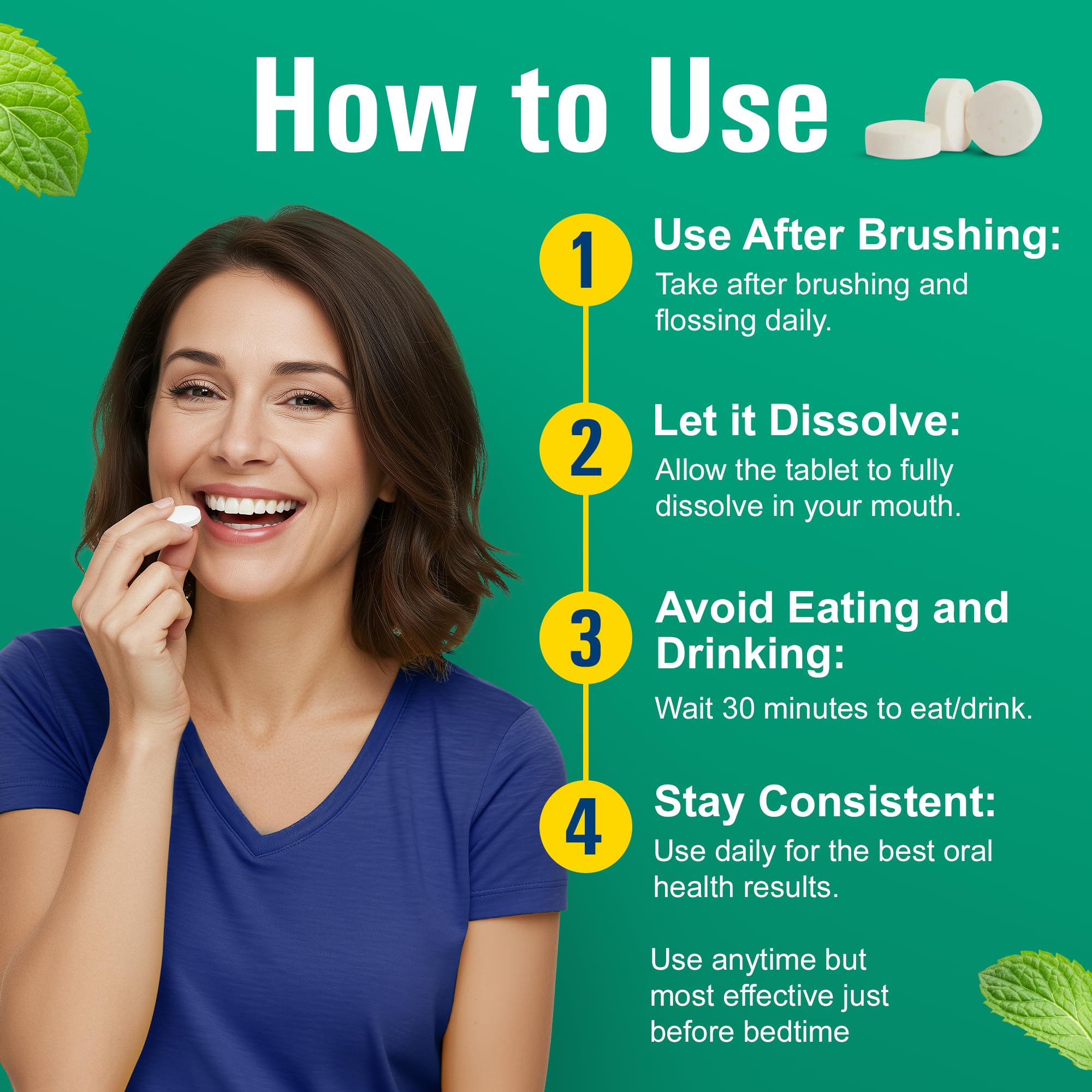 Probiora Health daily oral care routine—one-a-day tablets for ongoing support.