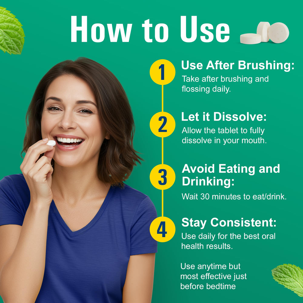 Probiora Health daily oral care routine—one-a-day tablets for ongoing support.
