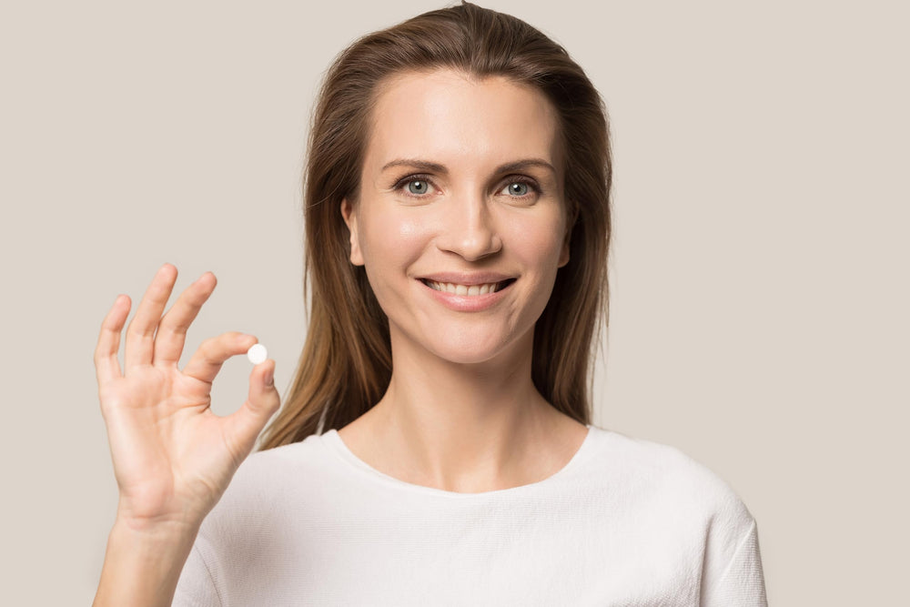 Extra minty flavor ProBiora Health tablet close-up for whitening support.