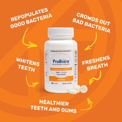 Close-up of orange ProBiora Professional Strength tablets highlighting texture and color.