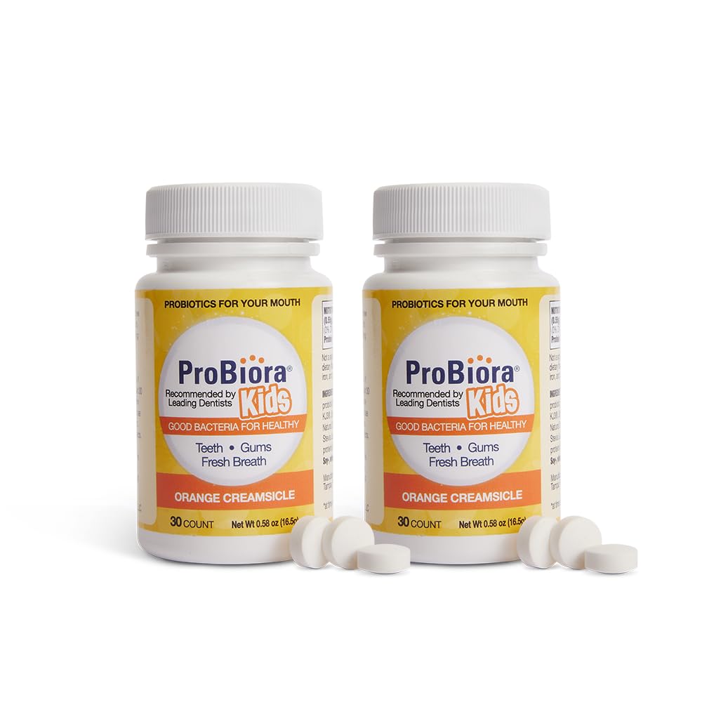 ProBiora Kids oral-care tablet dissolves at bedtime to support fresher breath and whiter teeth.