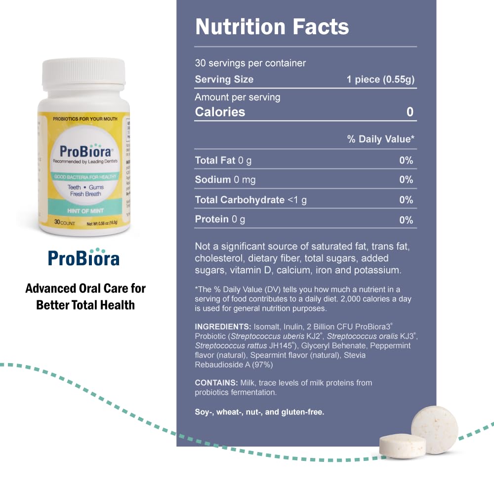 ProBiora Health tablets dissolving in mouth for fresher breath.