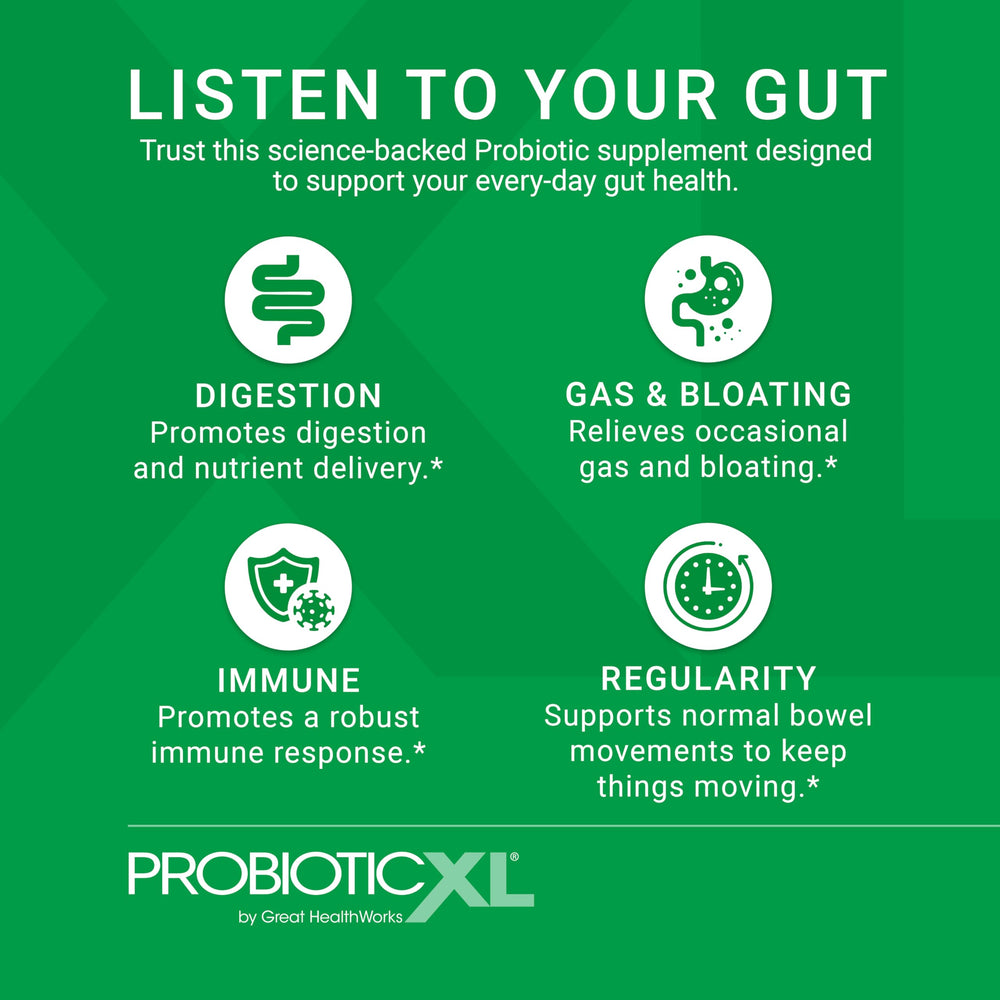 Probiotic XL bottle front highlights shelf-stable gut support