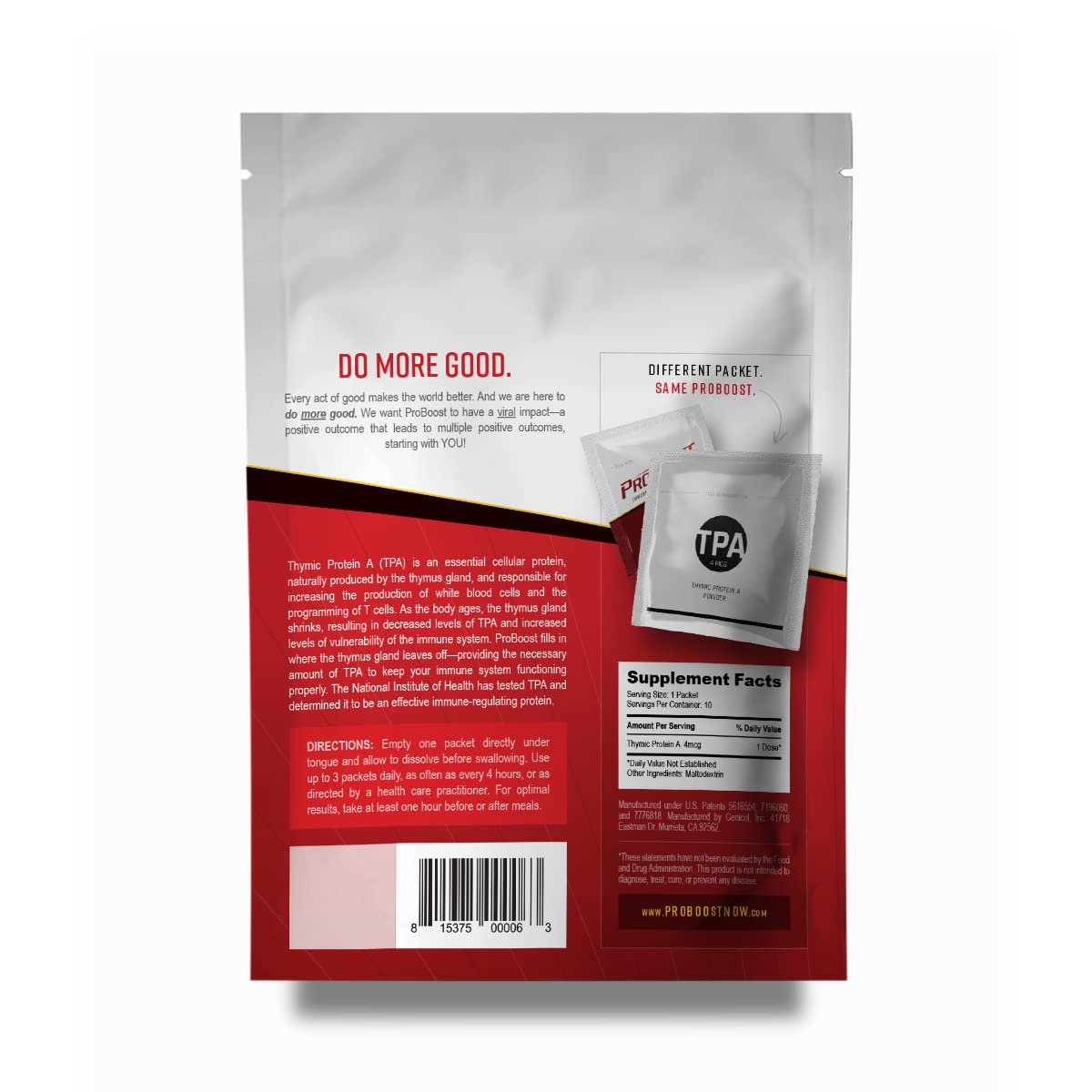 ProBoost Thymic Protein A packets for on-the-go daily routines.