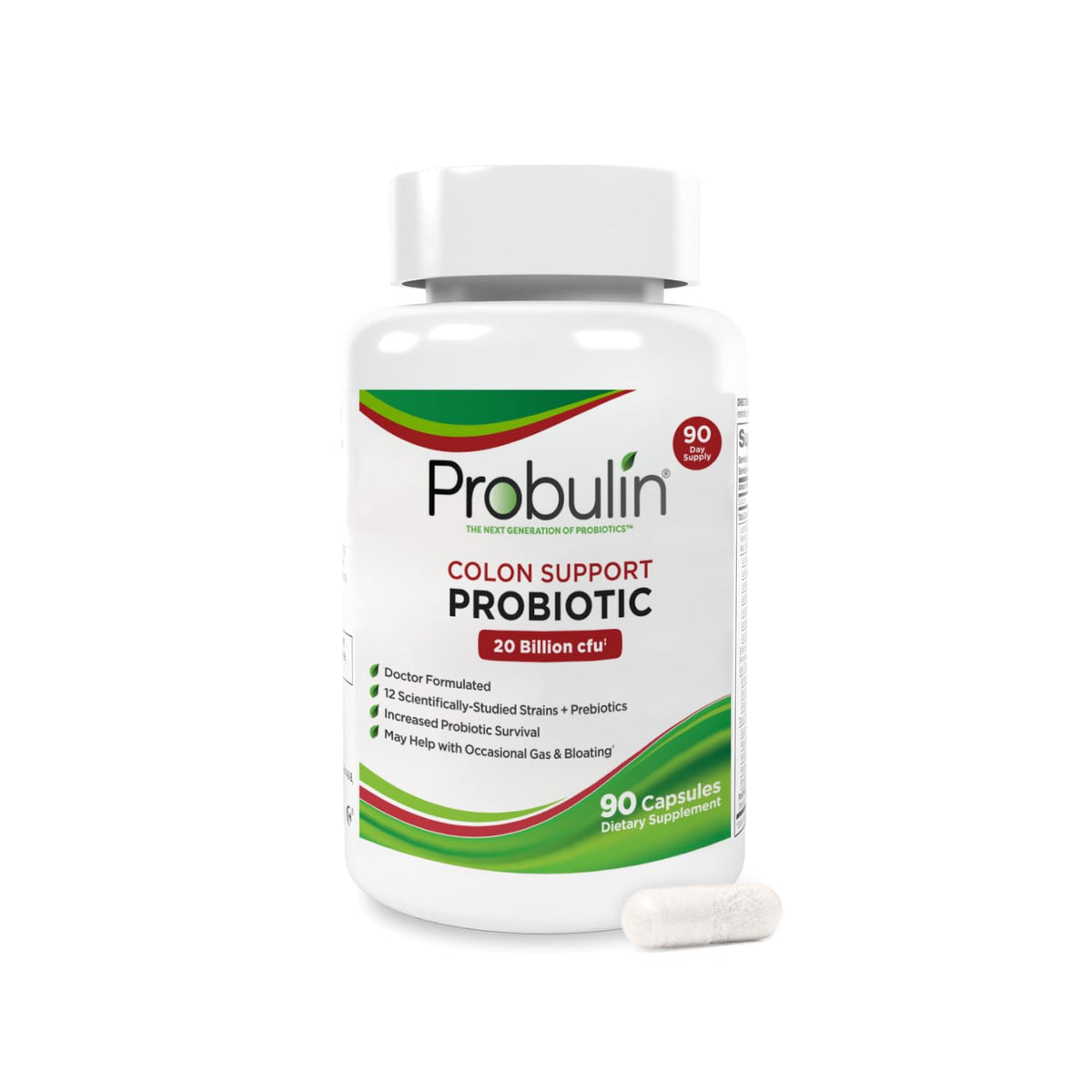 Probulin Colon Support bottle front view with vegan capsules for daily gut care.