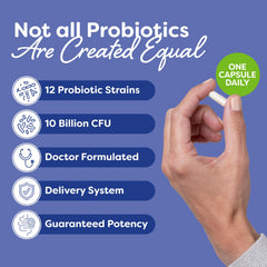 Probulin Daily Care capsules pour illustrates easy daily intake for gut health.