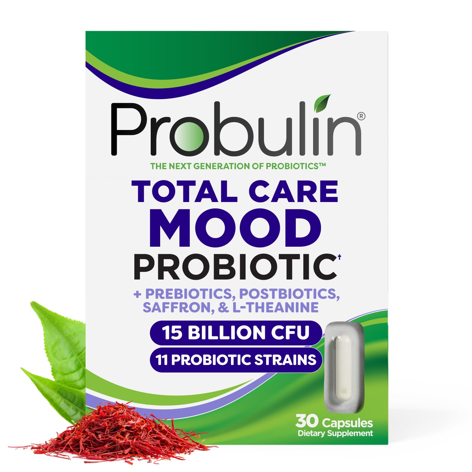 Probulin Mood Probiotics for Women bottle front showing vegan mood support formula.