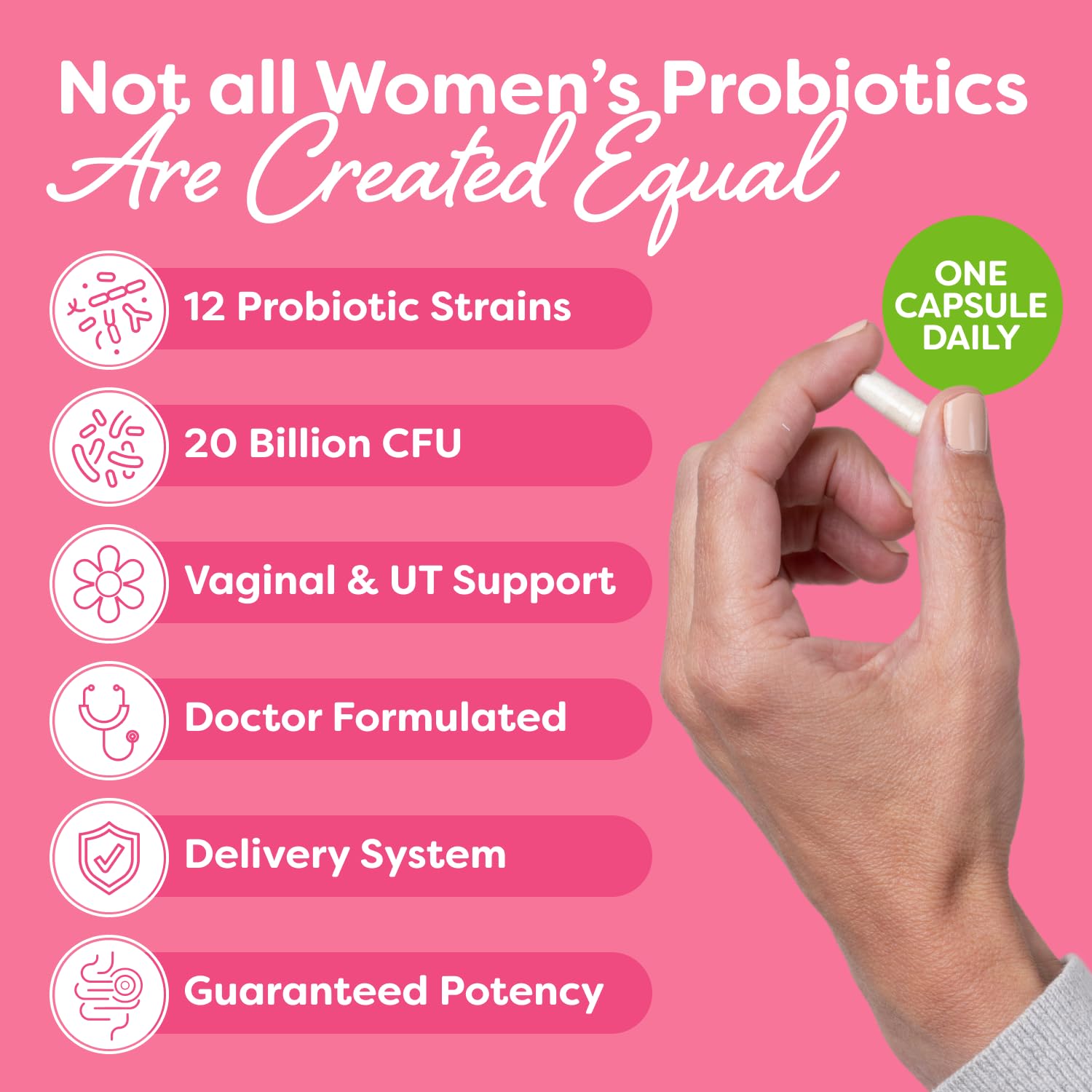 Probulin Women's Probiotic label detail showing strain variety and prebiotic blend.