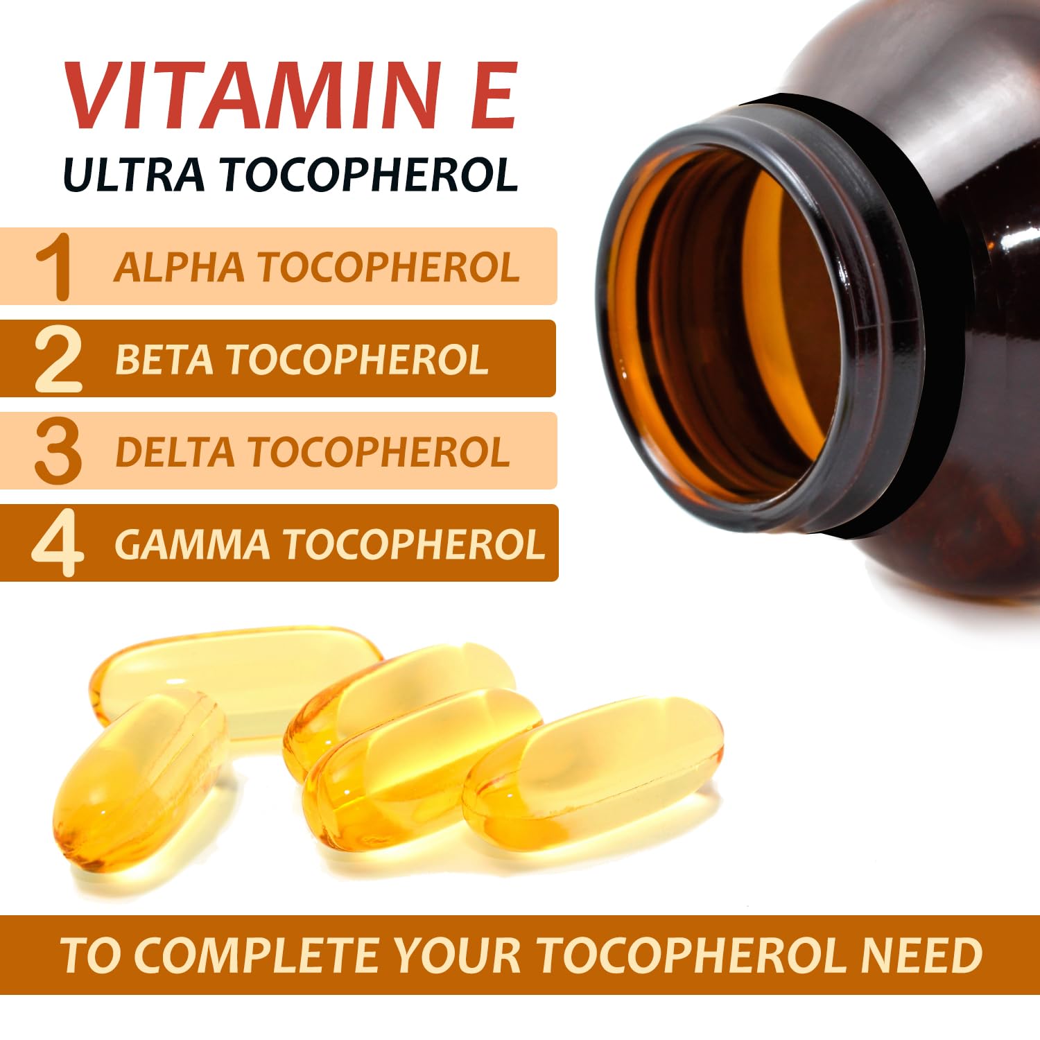 Procapsin Vitamin E 4-tocopherols packaging highlights full tocopherol spectrum for balance