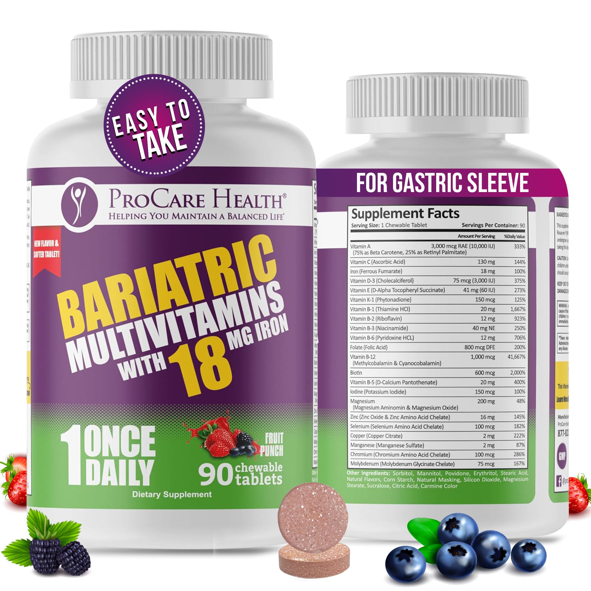 ProCare Health bariatric multivitamin fruit punch bottle supports daily nutrient intake