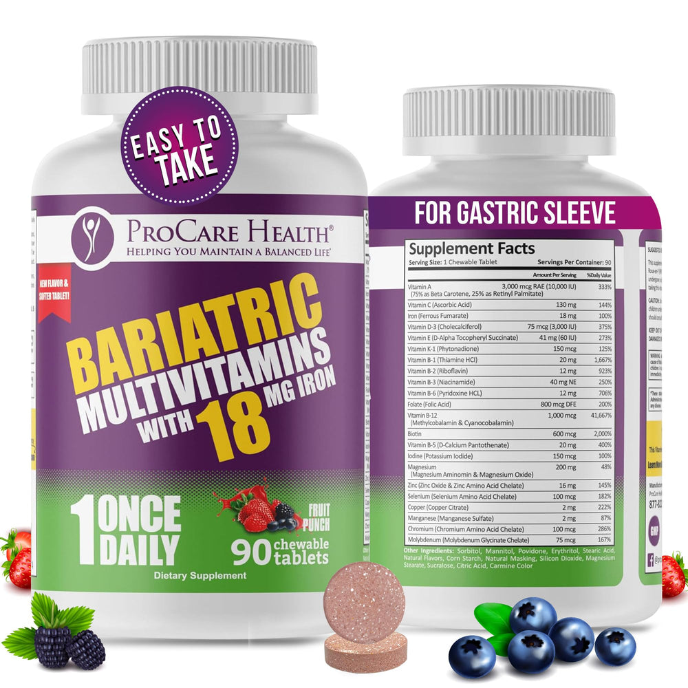 ProCare Health bariatric multivitamin fruit punch bottle supports daily nutrient intake