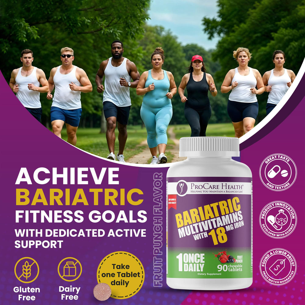 Gluten-free label on ProCare Health bariatric multivitamin bottle signals allergen-conscious supplement