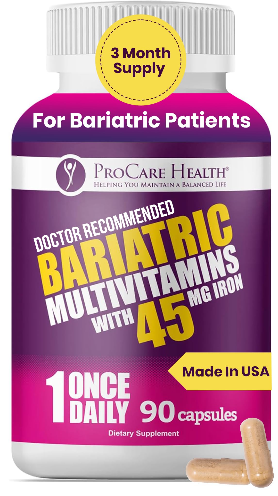 ProCare Health bariatric multivitamin bottle front view for post-op nutrition support