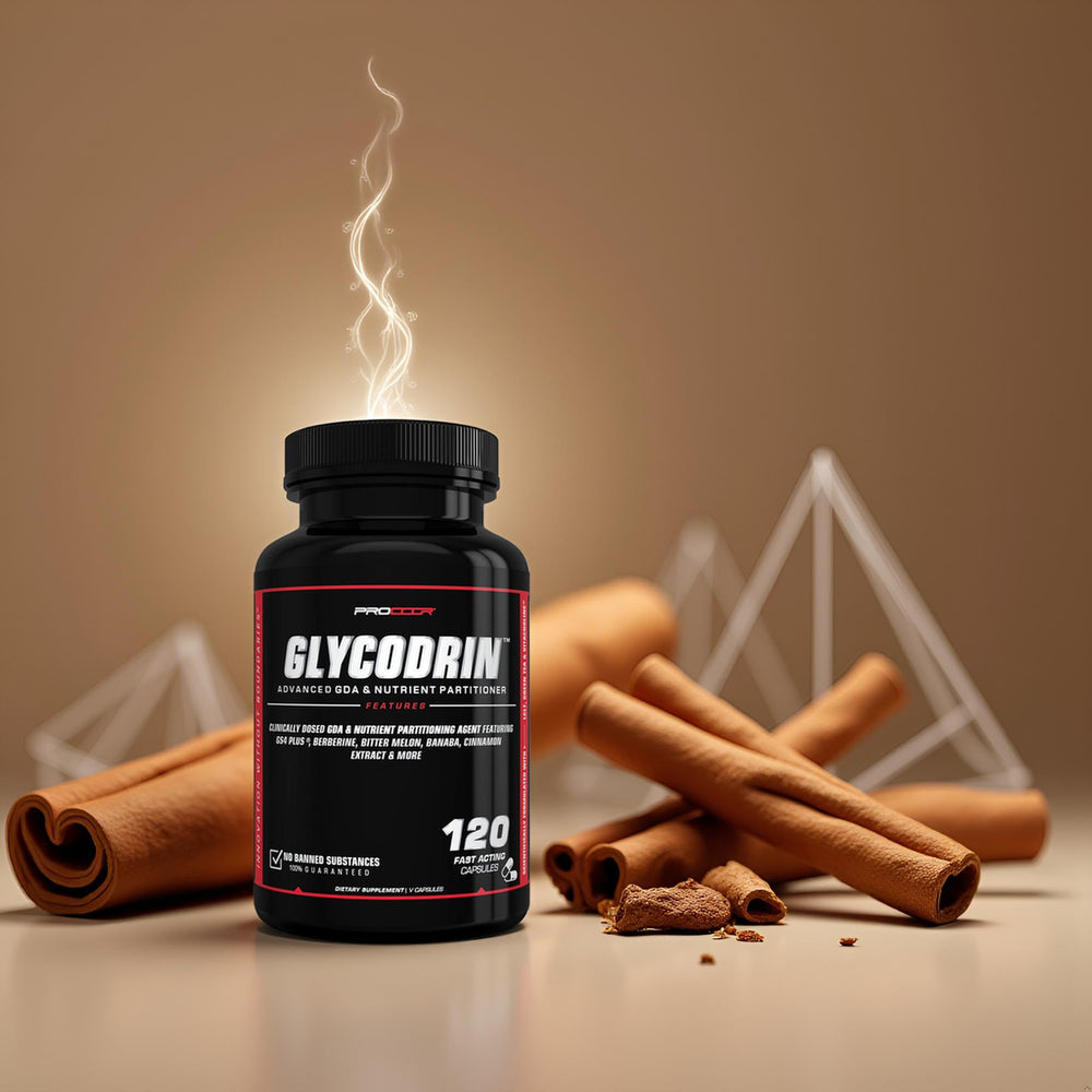 PROCCOR Glycodrin stimulant-free capsules beside a water bottle