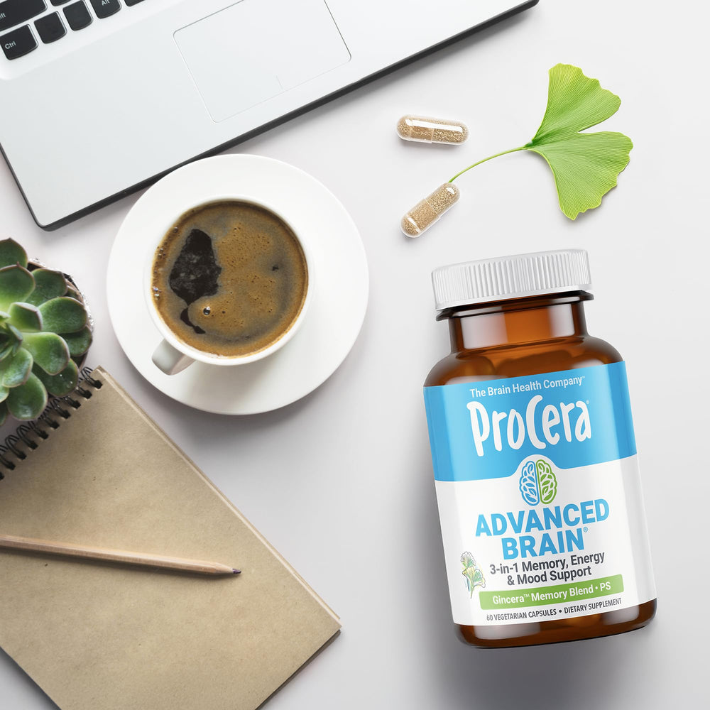 Procera Advanced Brain on a desk workspace to promote concentration during work