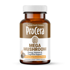 Procera Mega Mushroom bottle label highlighting cognitive support.