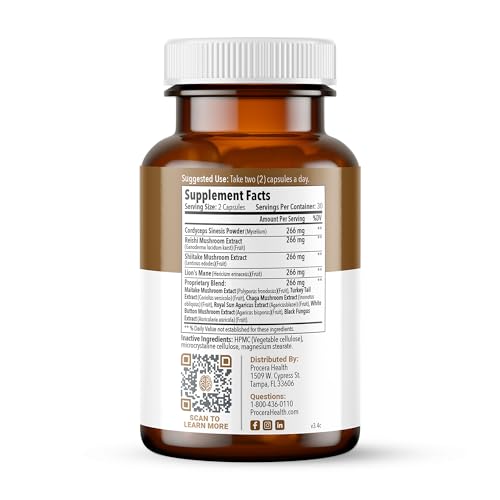 Procera Mega Mushroom mushrooms pack shows natural blend.