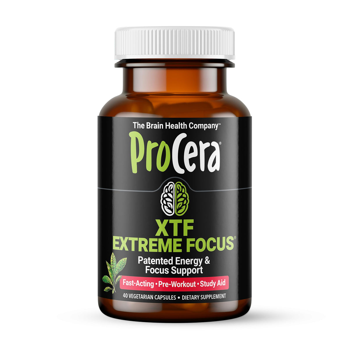 Procera XTF bottle front promotes focused study sessions and mental clarity.