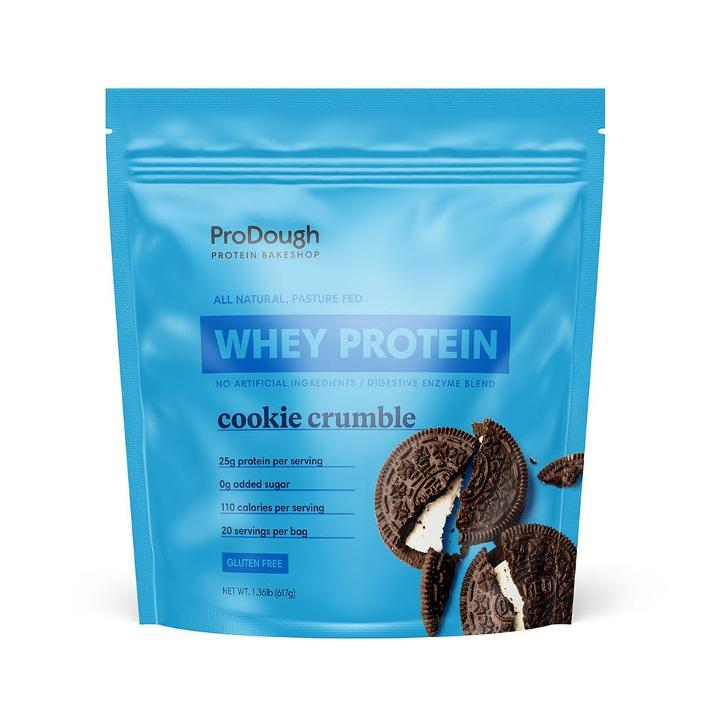 ProDough bag label highlights gourmet whey isolate for premium protein.