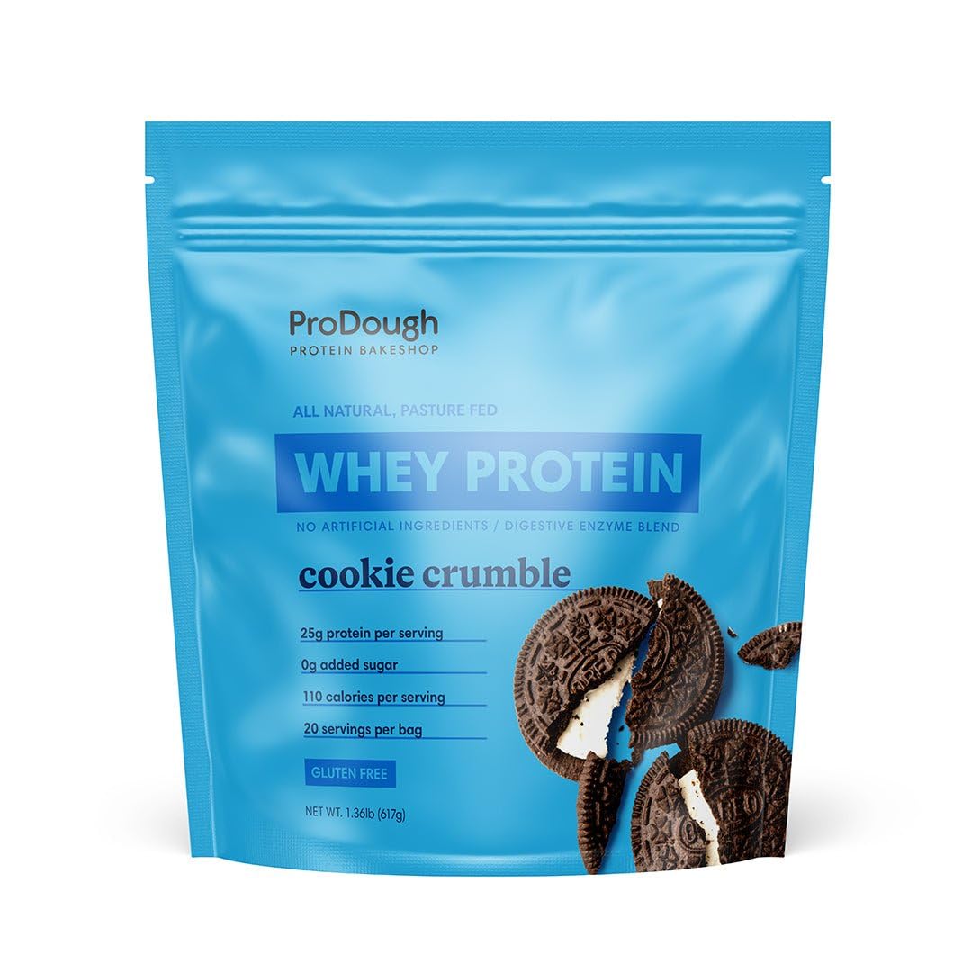 ProDough bag label highlights gourmet whey isolate for premium protein.