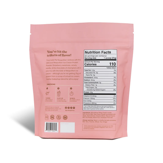 ProDough Gourmet whey isolate scoop highlights convenient serving for quick workouts.