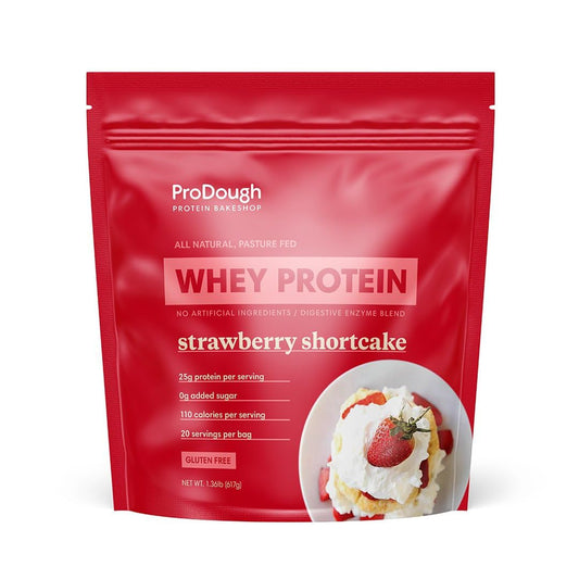 ProDough Gourmet Whey Isolate Strawberry Shortcake tub for everyday shakes