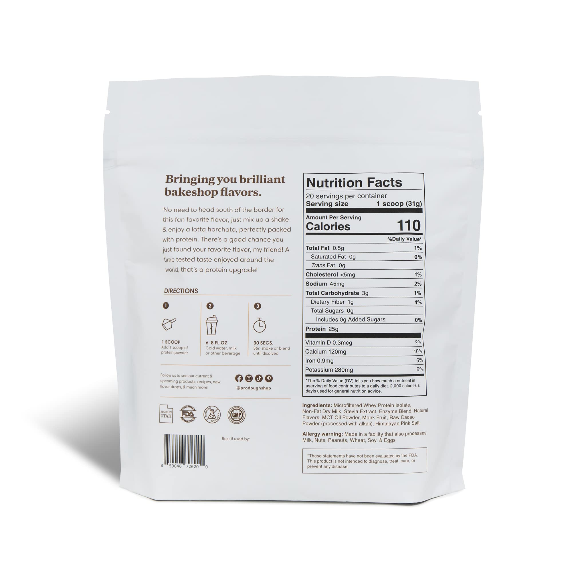 ProDough Horchata whey isolate shake glass shows creamy, smooth mix