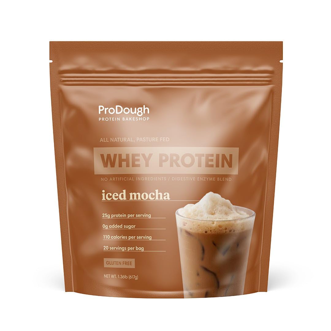 ProDough iced mocha bottle showing premium gourmet protein flavor for post-workout shakes.