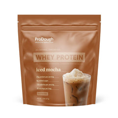 ProDough iced mocha bottle showing premium gourmet protein flavor for post-workout shakes.