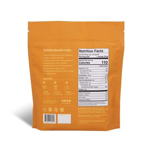 ProDough Snickerdoodle whey isolate scoop in a shaker for a quick protein boost