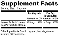 Proferrin Clear dye-free capsule close-up; designed for easier gut compatibility.