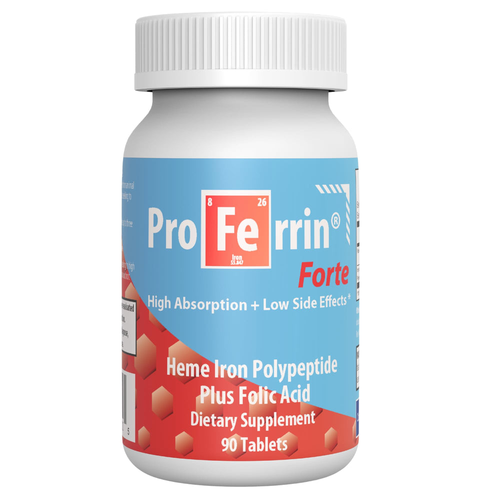 Proferrin Forte bottle front with clear label for daily iron support