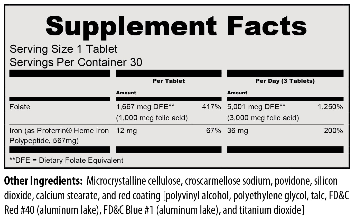 Proferrin Forte tablets closeup showing 12 mg heme iron polypeptide