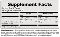 Proferrin Forte tablets closeup showing 12 mg heme iron polypeptide