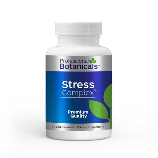 Professional Botanicals Stress Complex bottle shown for stress support and mood balance.