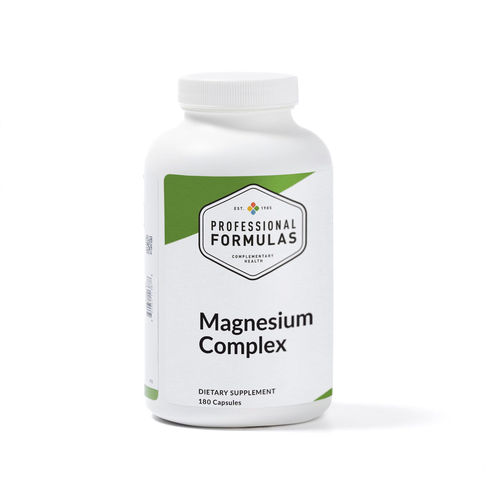 PROFESSIONAL COMPLEMENTARY HEALTH FORMULAS Magnesium Complex bottle front supports daily magnesium intake