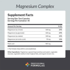PROFESSIONAL COMPLEMENTARY HEALTH FORMULAS Magnesium Complex tablets closeup highlights highly absorbable chelates