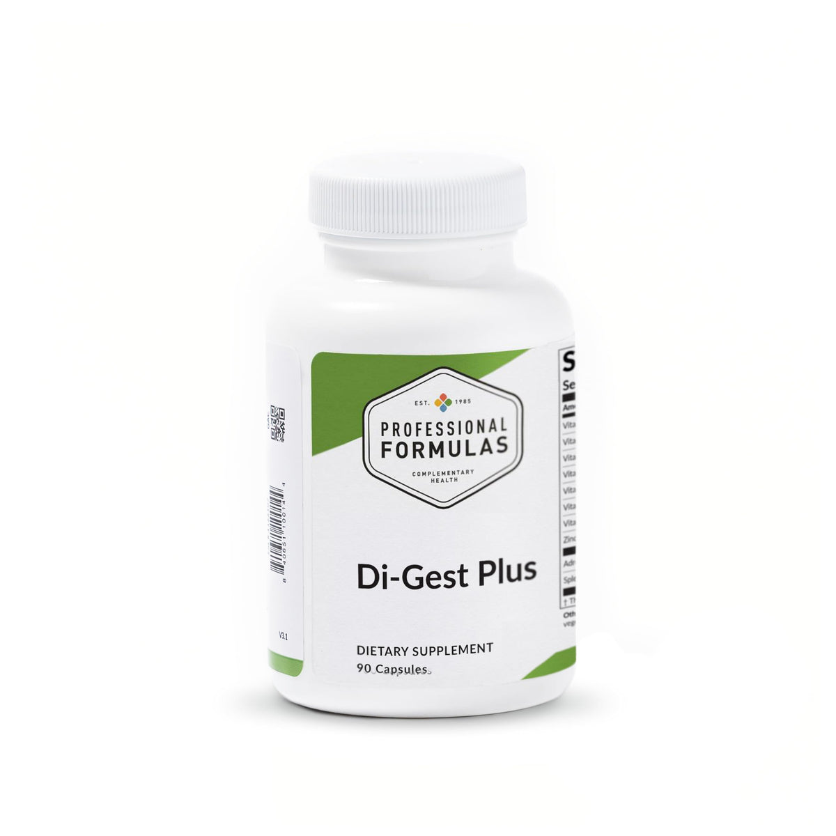 Professional Formulas Di-Gest Plus bottle showing hypoallergenic digestion support and enzyme blend.