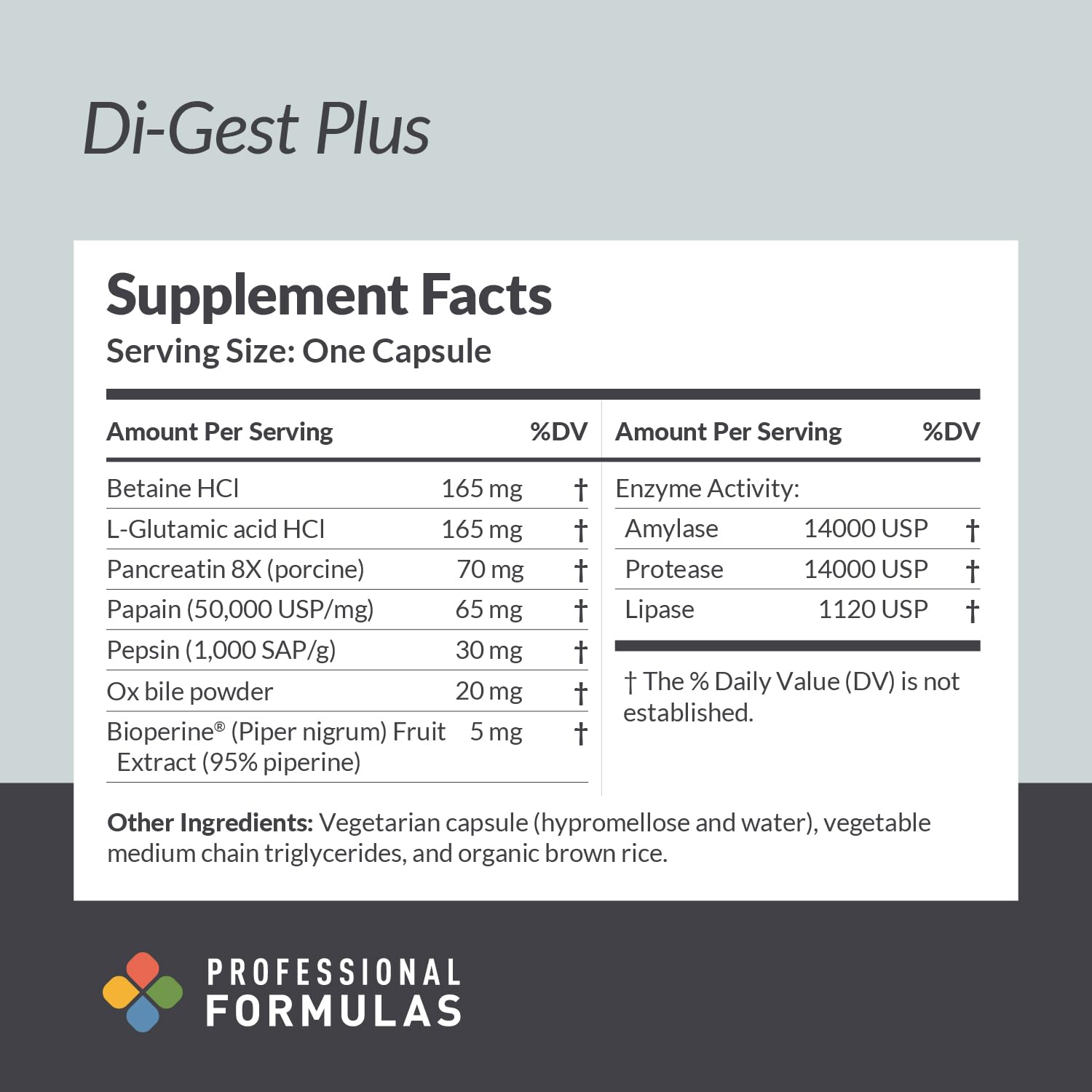 Di-Gest Plus packaging emphasizing gluten-free formula for sensitive digestion.