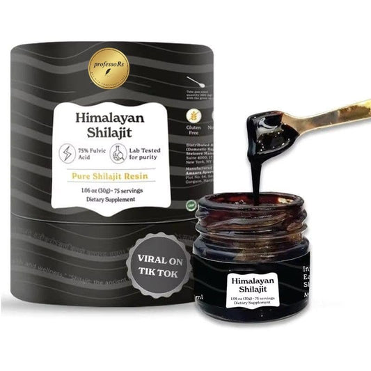Professor's Himalayan Shilajit resin jar front for daily energy support