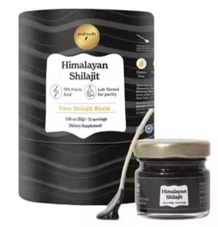 Professor's Himalayan Shilajit resin minerals chart in background