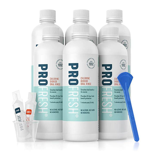 ProFresh bottle pour demonstrates a clean rinse for long-lasting fresh breath.