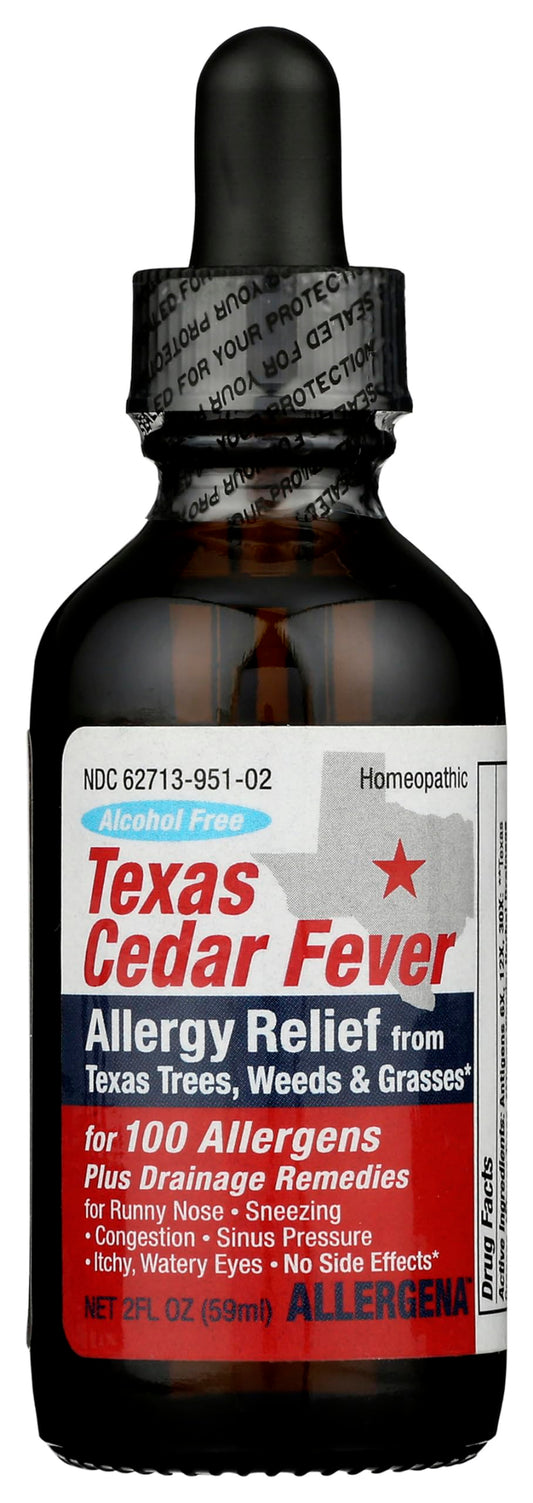 PROGENA Allergena Texas Cedar Fever bottle on shelf signaling natural relief