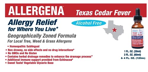 PROGENA Allergena Texas Cedar Fever packaging highlights plant-based remedy
