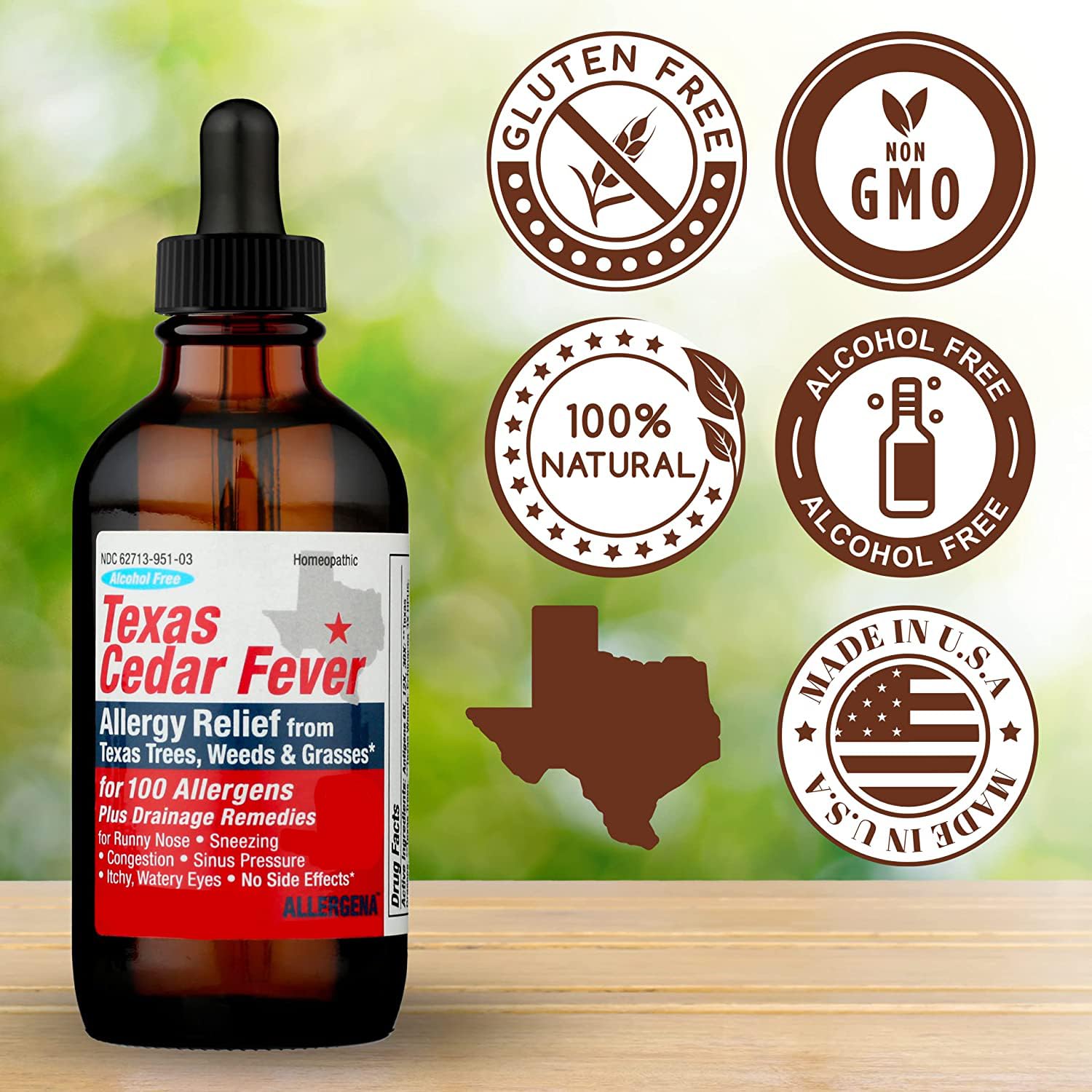 Person using PROGENA Allergena drops at home during cedar season