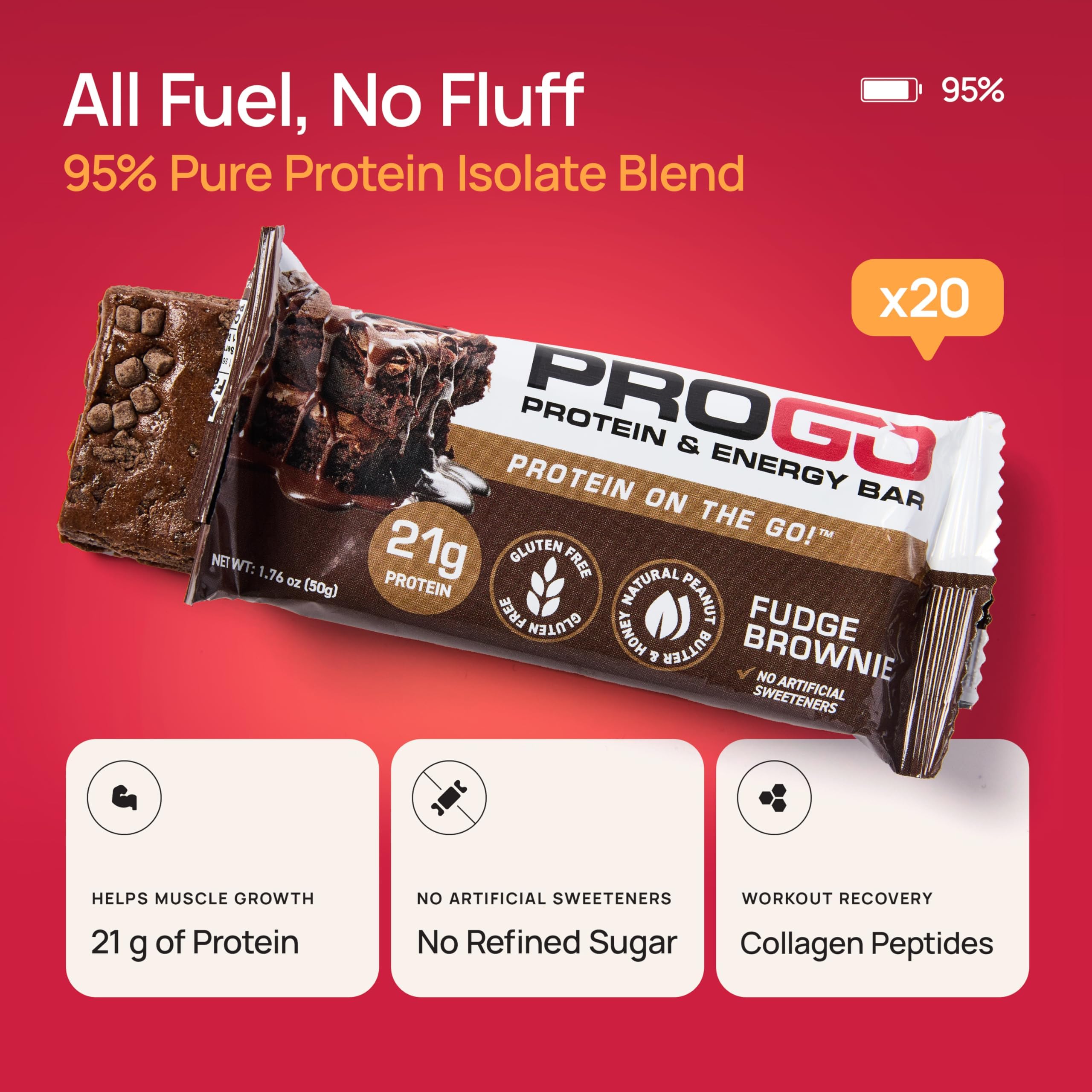 ProGo bars provide 190 calories with low sugar for mindful fueling
