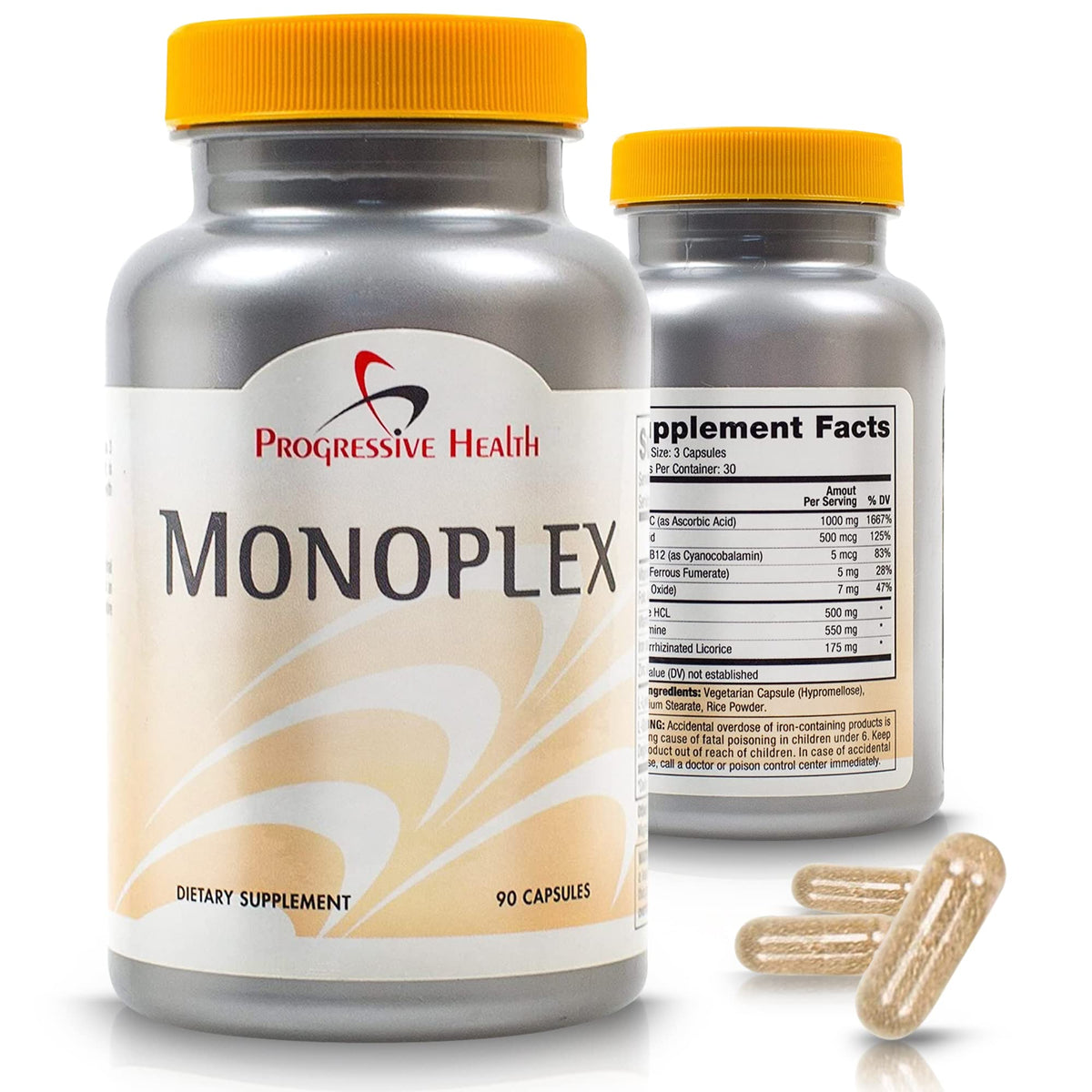 Progressive Health Monoplex bottle on countertop for daily use and at-home relief