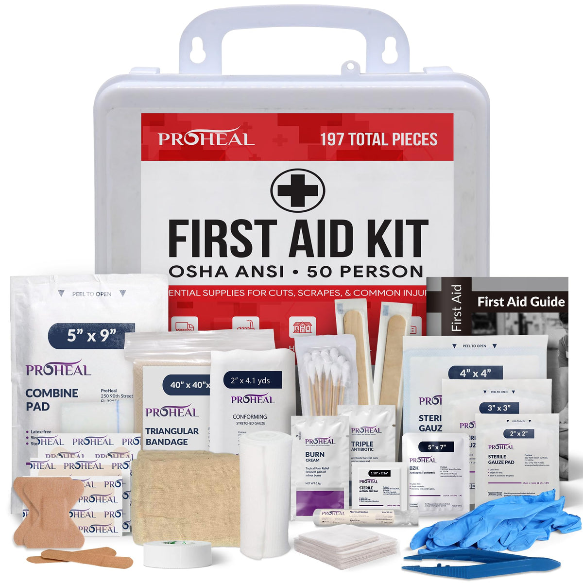 ProHeal 50-person first aid kit in wall-mount case for quick access on site.
