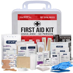 ProHeal 50-person first aid kit in wall-mount case for quick access on site.